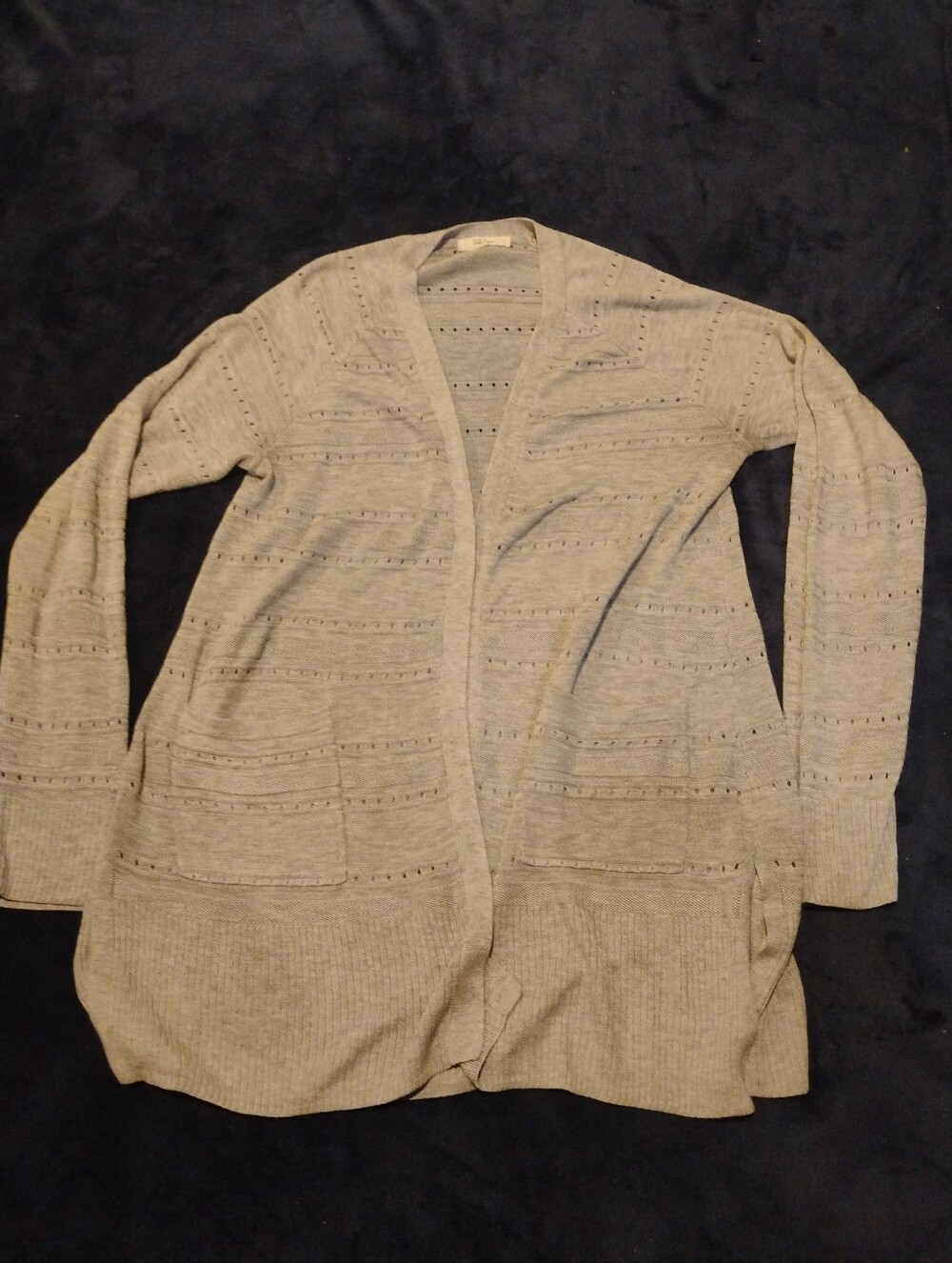 Peyton Primrose Gray Open Front Pointelle Knit Cardigan Sweater - XL